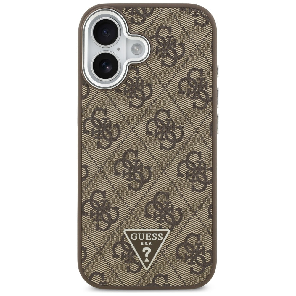 MagSafe hoesje voor Apple iPhone 17, Guess, 4G Triangle Logo, Bruin Zilver