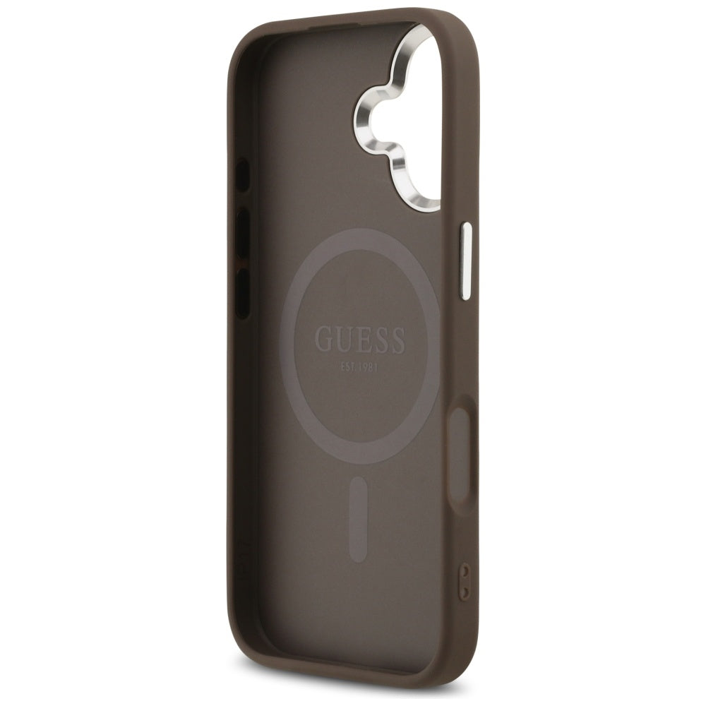 MagSafe hoesje voor Apple iPhone 17, Guess, 4G Triangle Logo, Bruin Zilver