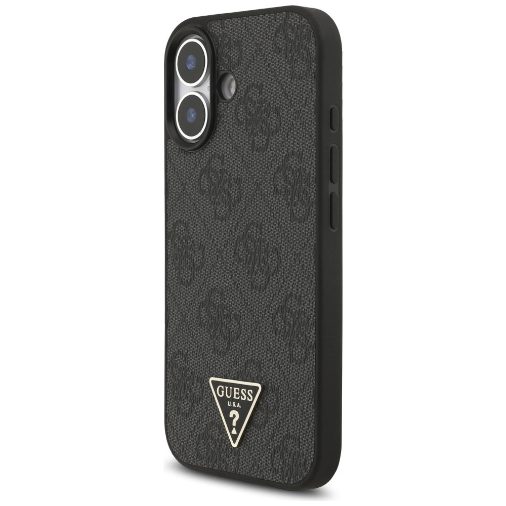 Housse MagSafe pour Apple iPhone 17, Guess, logo Triangle 4G avec lanière, Noire