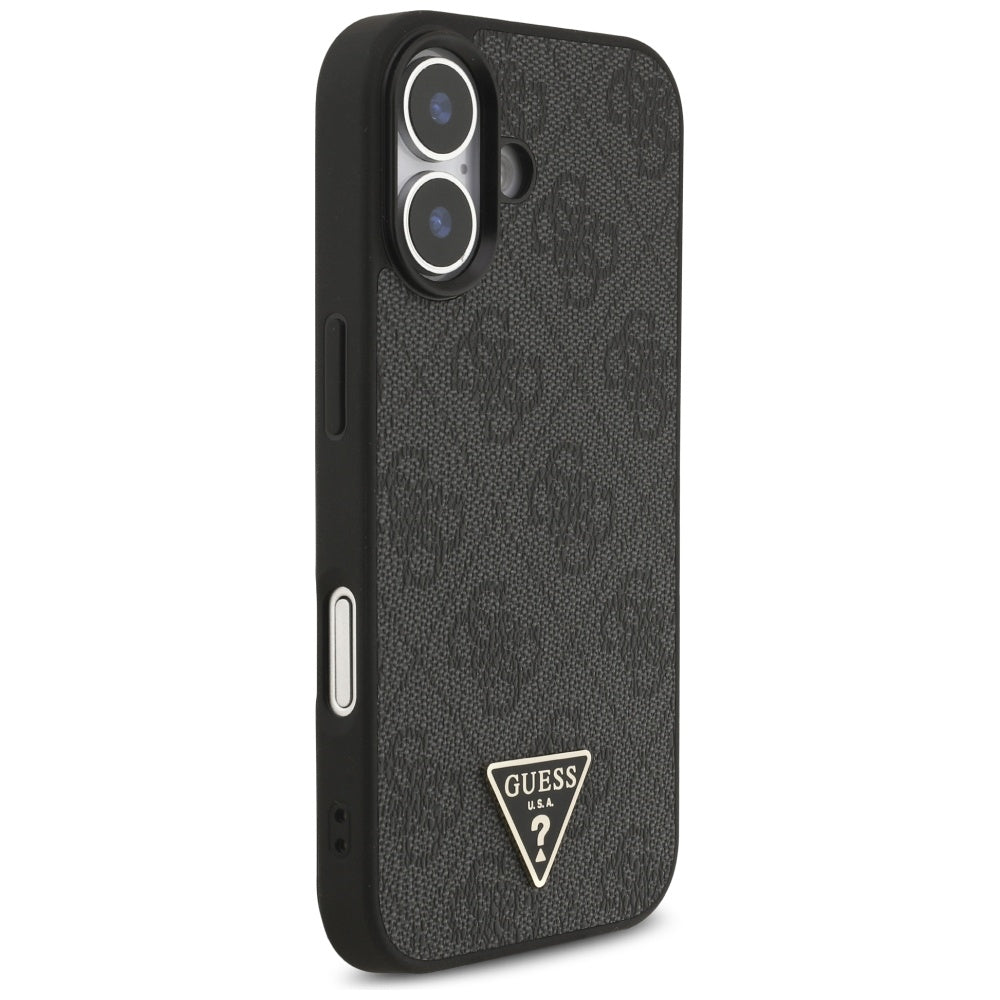 Housse MagSafe pour Apple iPhone 17, Guess, logo Triangle 4G avec lanière, Noire
