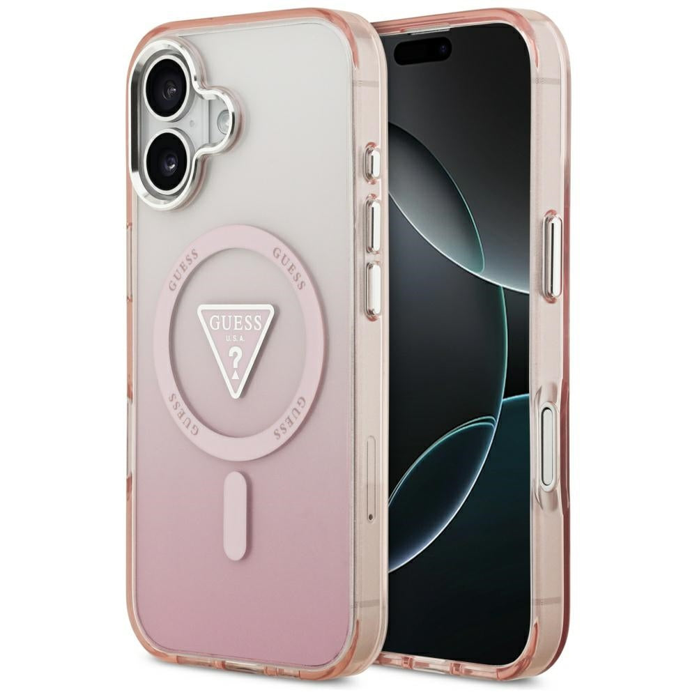 MagSafe hoesje voor Apple iPhone 17, Guess, IML Gradient Triangle Logo, Roze