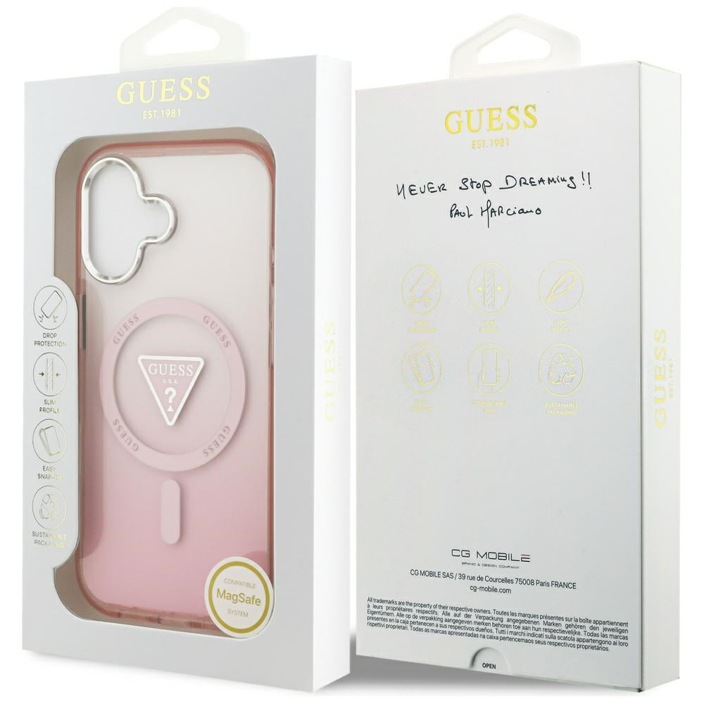 MagSafe hoesje voor Apple iPhone 17, Guess, IML Gradient Triangle Logo, Roze