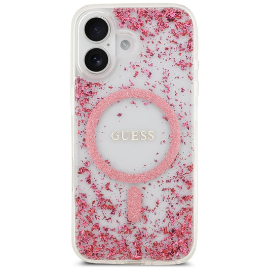 MagSafe hoesje voor Apple iPhone 17, Guess, Resin Bottom Glitter, Roze