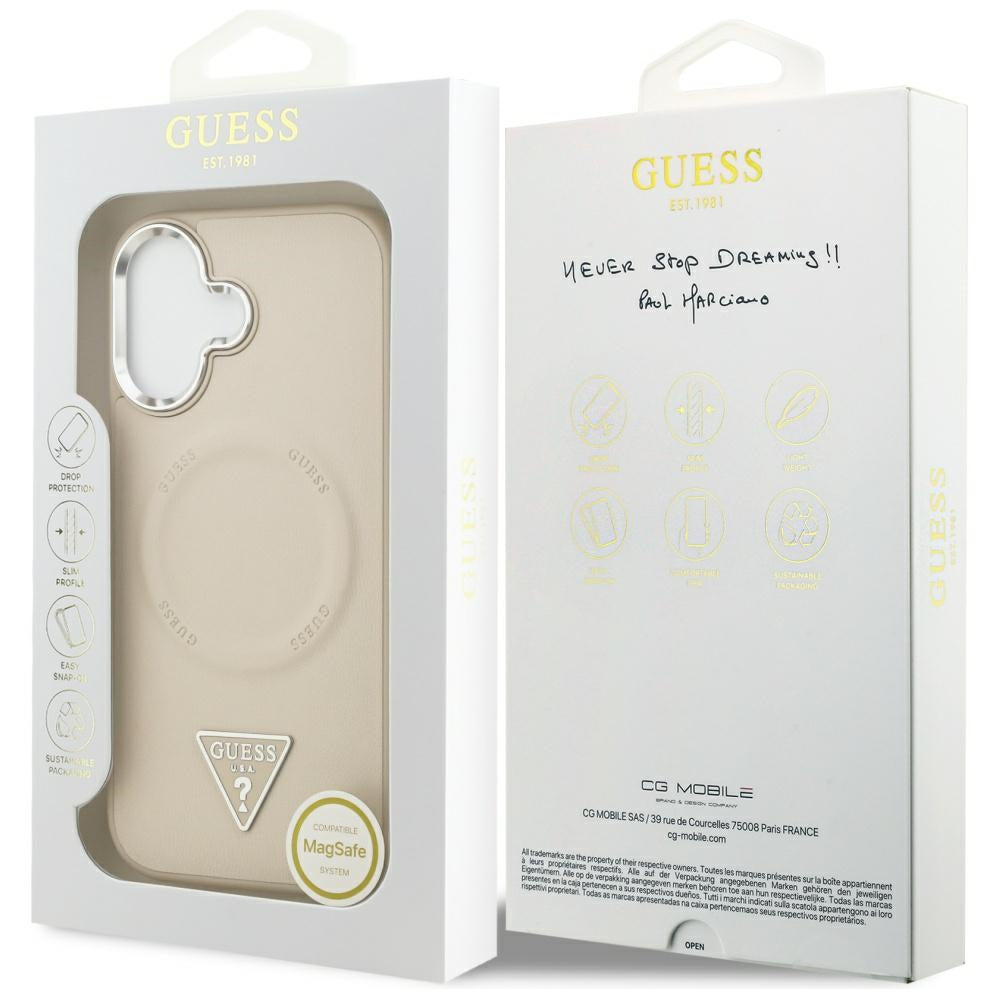 MagSafe Case for Apple iPhone 17, Guess, Triangle Logo, Silver Beige