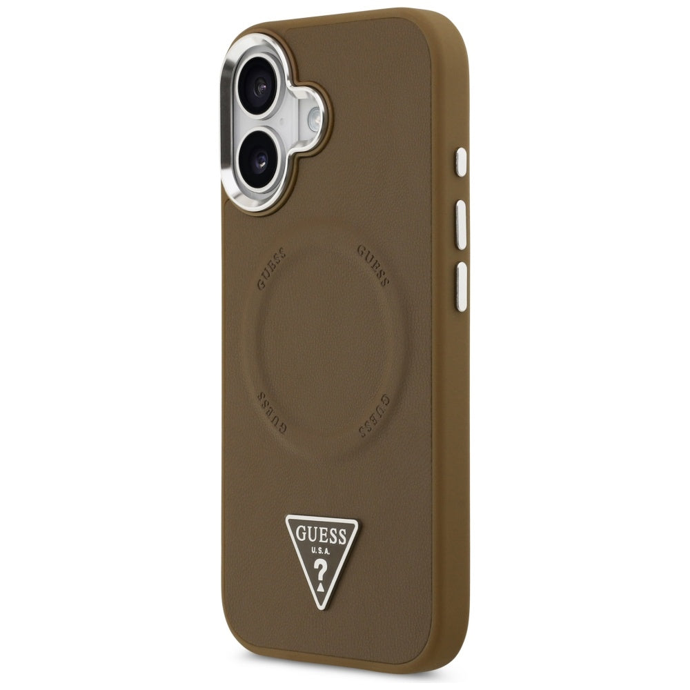 Étui MagSafe pour Apple iPhone 17, Guess, Logo Triangle, Marron Argenté
