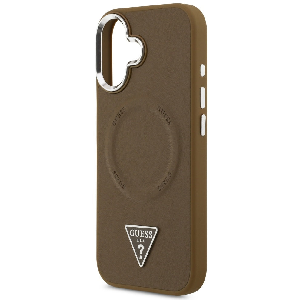 Étui MagSafe pour Apple iPhone 17, Guess, Logo Triangle, Marron Argenté