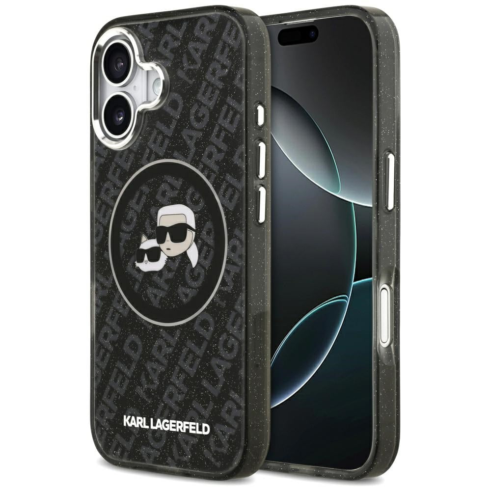MagSafe Hülle für Apple iPhone 17, Karl Lagerfeld, Glitter Karl & Choupette Head, Schwarz
