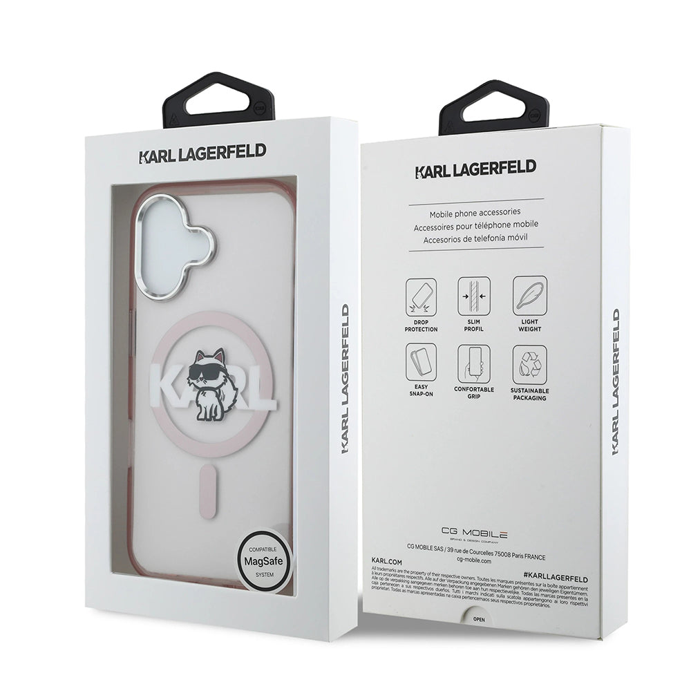 Housse MagSafe pour Apple iPhone 17, Karl Lagerfeld, IML Sketch Logo Choupette, Rose.