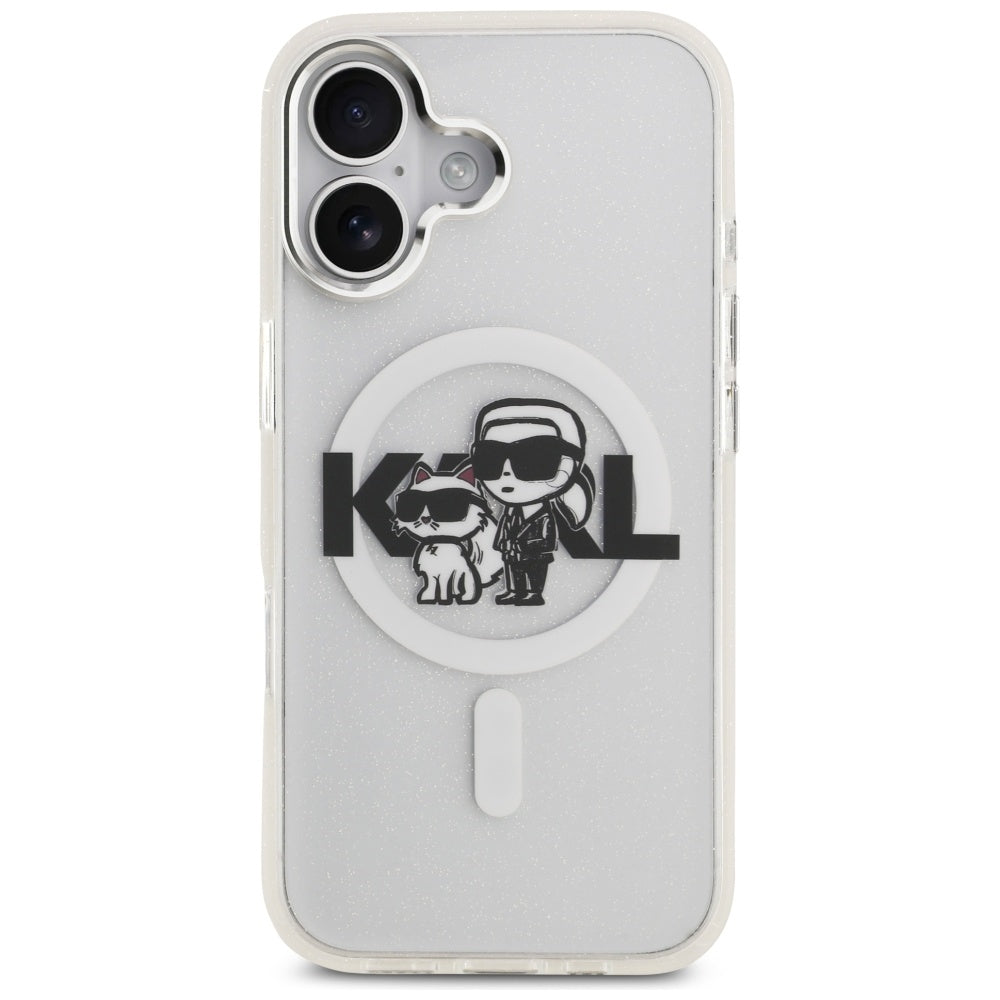 MagSafe hoes voor Apple iPhone 17, Karl Lagerfeld, IML Sketch Logo Glitter Karl & Choupette, Transparant