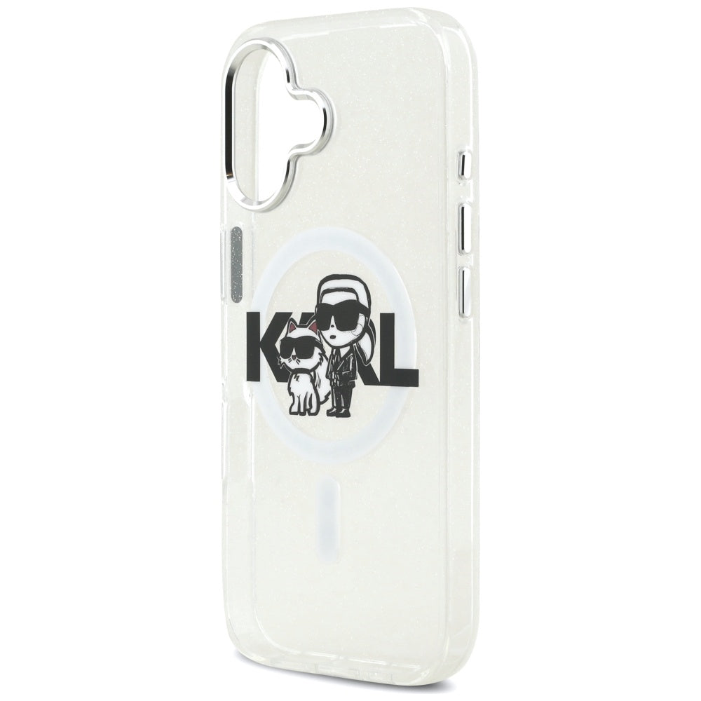 MagSafe hoes voor Apple iPhone 17, Karl Lagerfeld, IML Sketch Logo Glitter Karl & Choupette, Transparant