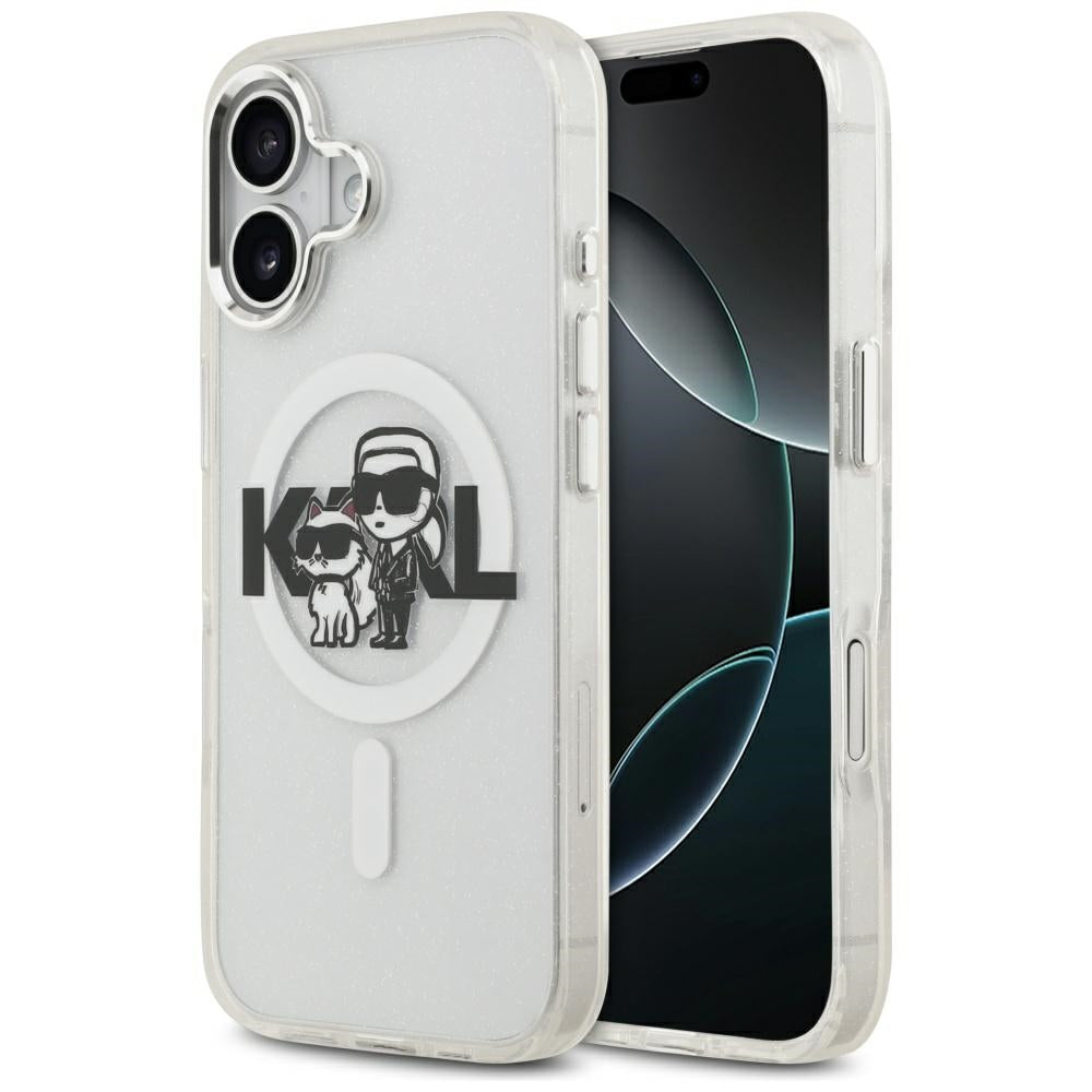 MagSafe hoes voor Apple iPhone 17, Karl Lagerfeld, IML Sketch Logo Glitter Karl & Choupette, Transparant