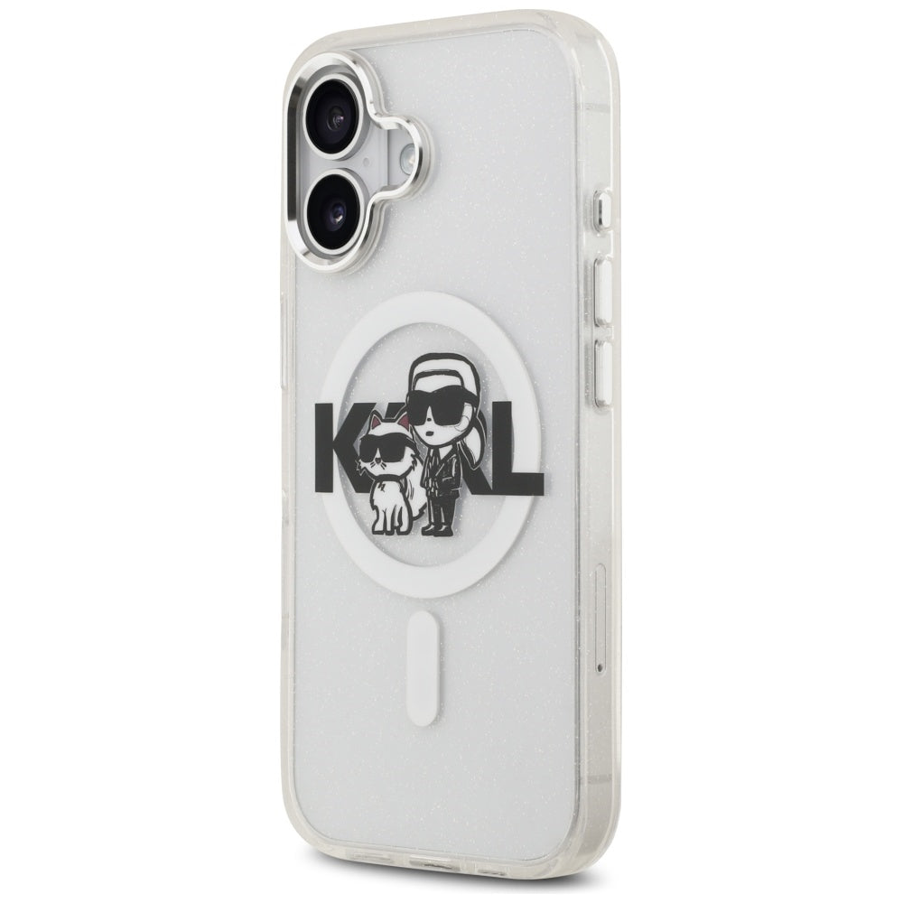 MagSafe hoes voor Apple iPhone 17, Karl Lagerfeld, IML Sketch Logo Glitter Karl & Choupette, Transparant