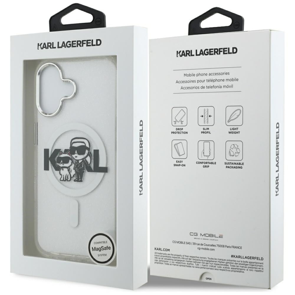 MagSafe hoes voor Apple iPhone 17, Karl Lagerfeld, IML Sketch Logo Glitter Karl & Choupette, Transparant