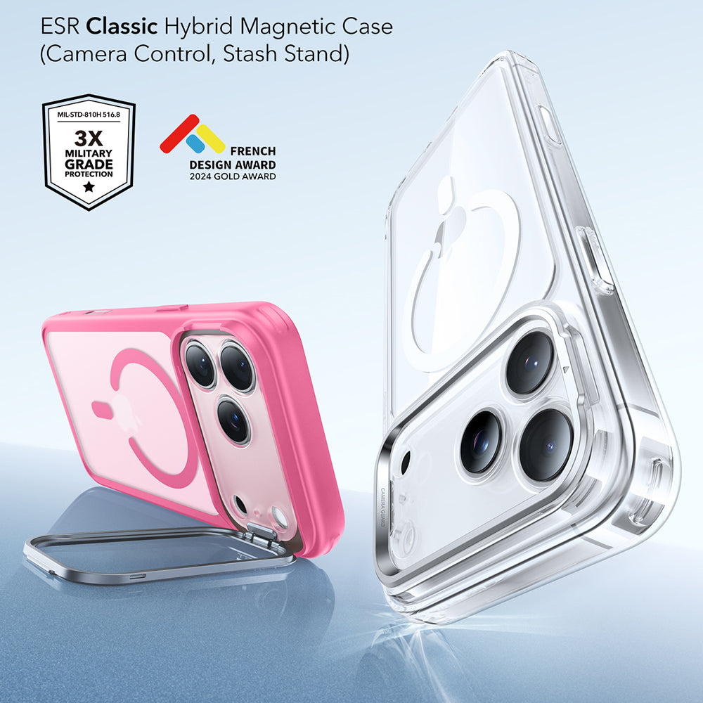 MagSafe hoesje voor Apple iPhone 17 Pro, ESR, Classic Hybrid Kickstand, Satijnroze