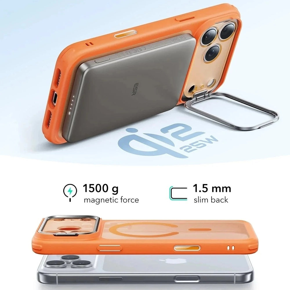 MagSafe hoesje voor Apple iPhone 17 Pro, ESR, Classic Hybrid Kickstand Slide, Satijn Oranje