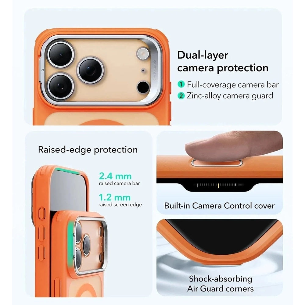 MagSafe hoesje voor Apple iPhone 17 Pro, ESR, Classic Hybrid Kickstand Slide, Satijn Oranje
