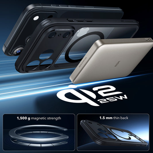 MagSafe hoesje voor Apple iPhone 17 Pro, ESR, Classic Hybrid, Zwart Transparant