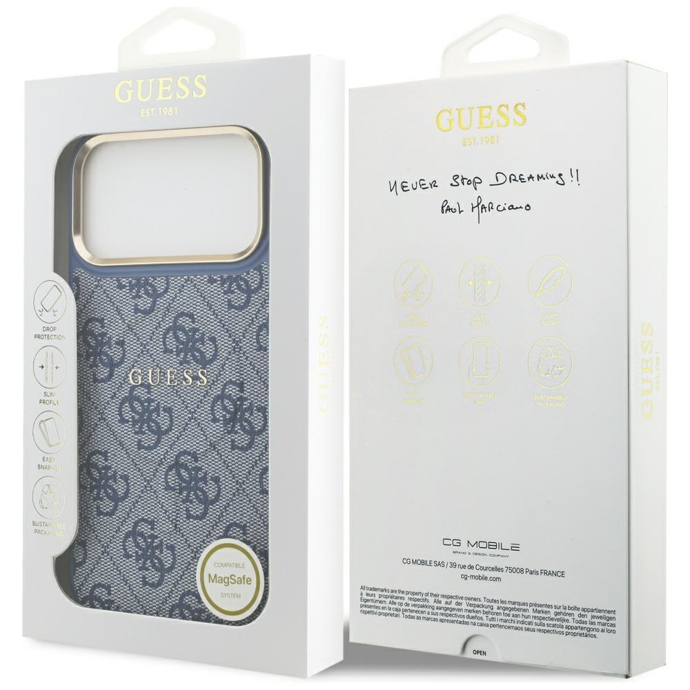 Housse MagSafe pour Apple iPhone 17 Pro, Guess, 4G Classic, Bleue