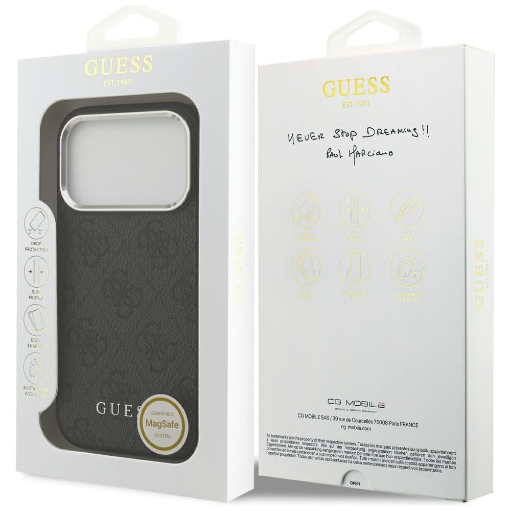 Coque MagSafe pour Apple iPhone 17 Pro, Guess, Logo Classique 4G, Noire