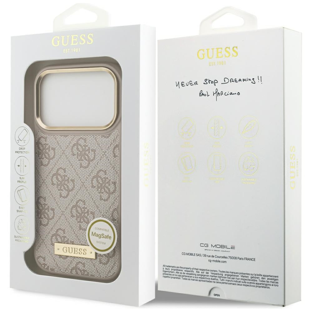 MagSafe hoesje voor Apple iPhone 17 Pro, Guess, 4G Logo Plate, Roze