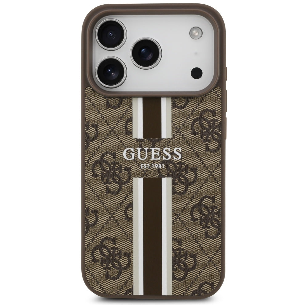 MagSafe hoesje voor Apple iPhone 17 Pro, Guess, 4G Printed Stripes, Bruin