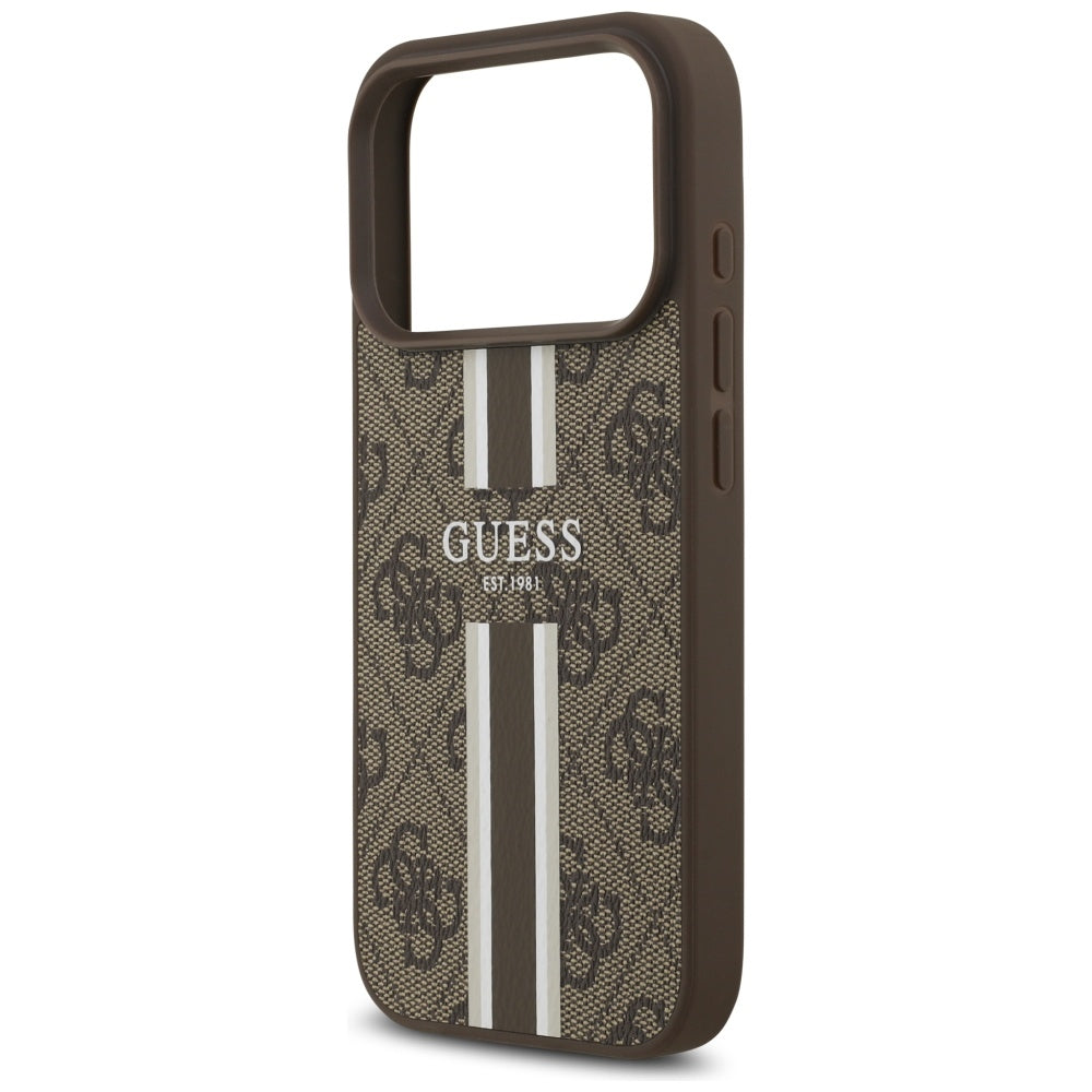 MagSafe hoesje voor Apple iPhone 17 Pro, Guess, 4G Printed Stripes, Bruin