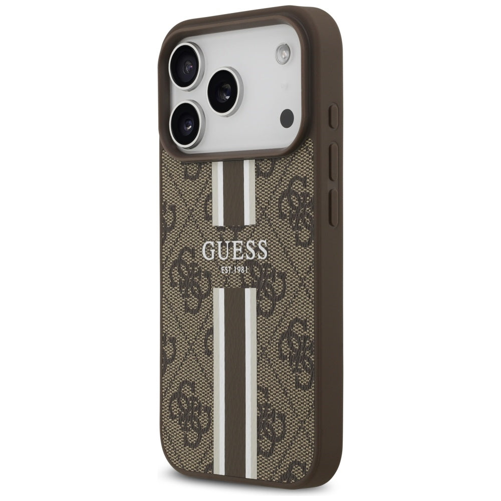 MagSafe hoesje voor Apple iPhone 17 Pro, Guess, 4G Printed Stripes, Bruin