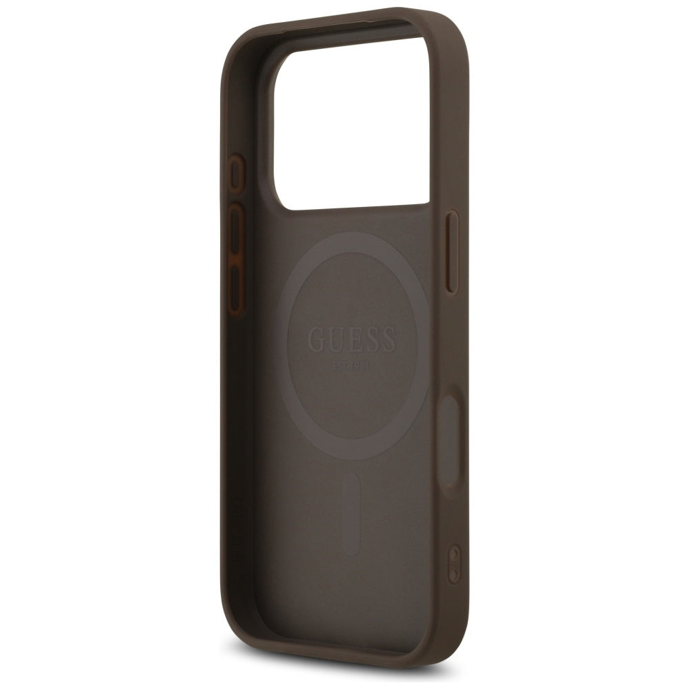 MagSafe hoesje voor Apple iPhone 17 Pro, Guess, 4G Printed Stripes, Bruin