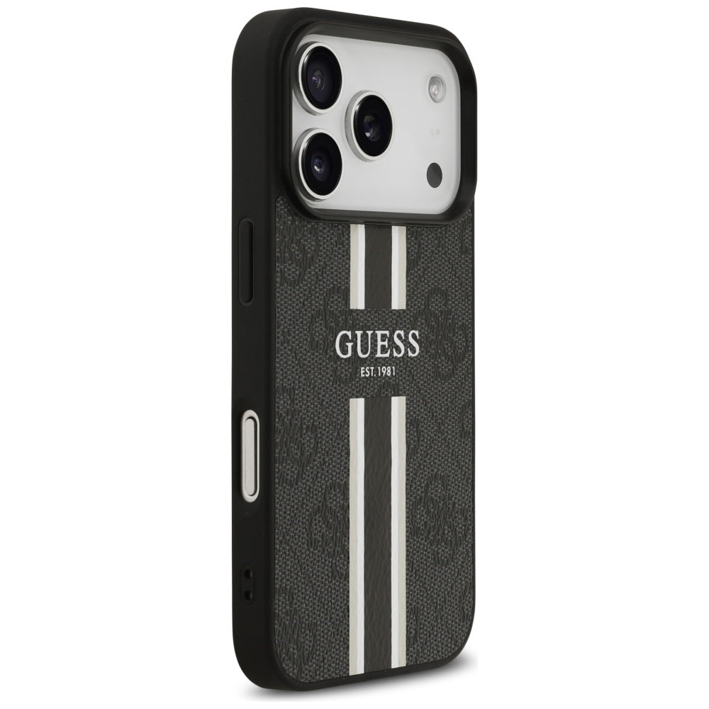 MagSafe hoesje voor Apple iPhone 17 Pro, Guess, 4G Printed Stripes, Zwart