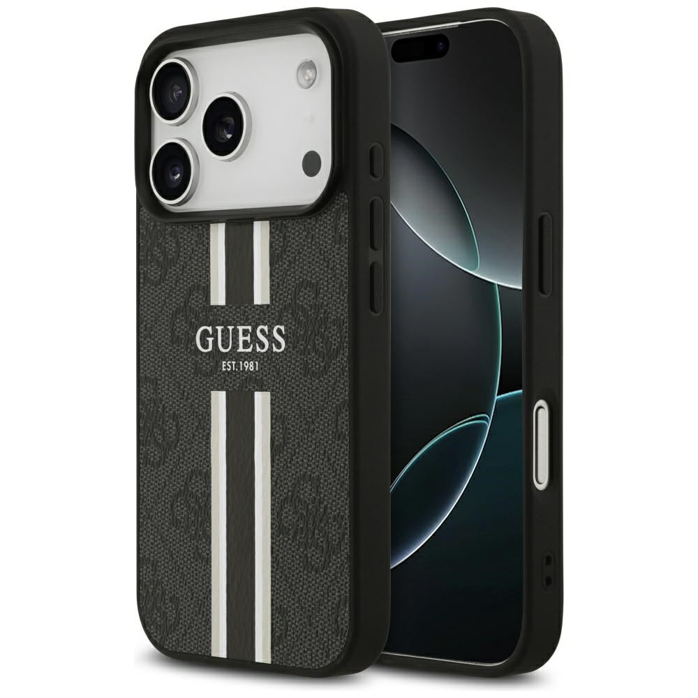 MagSafe hoesje voor Apple iPhone 17 Pro, Guess, 4G Printed Stripes, Zwart