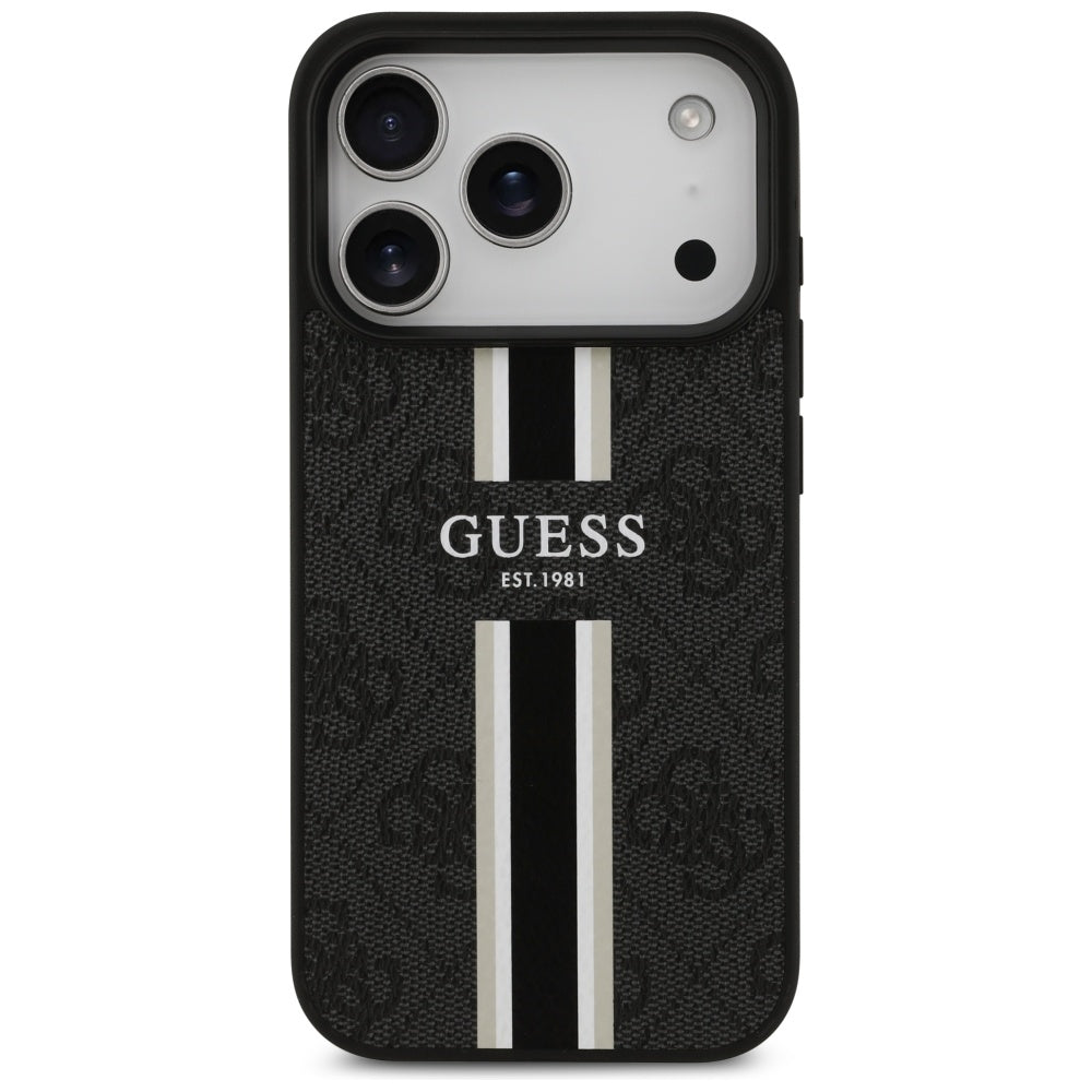 MagSafe hoesje voor Apple iPhone 17 Pro, Guess, 4G Printed Stripes, Zwart