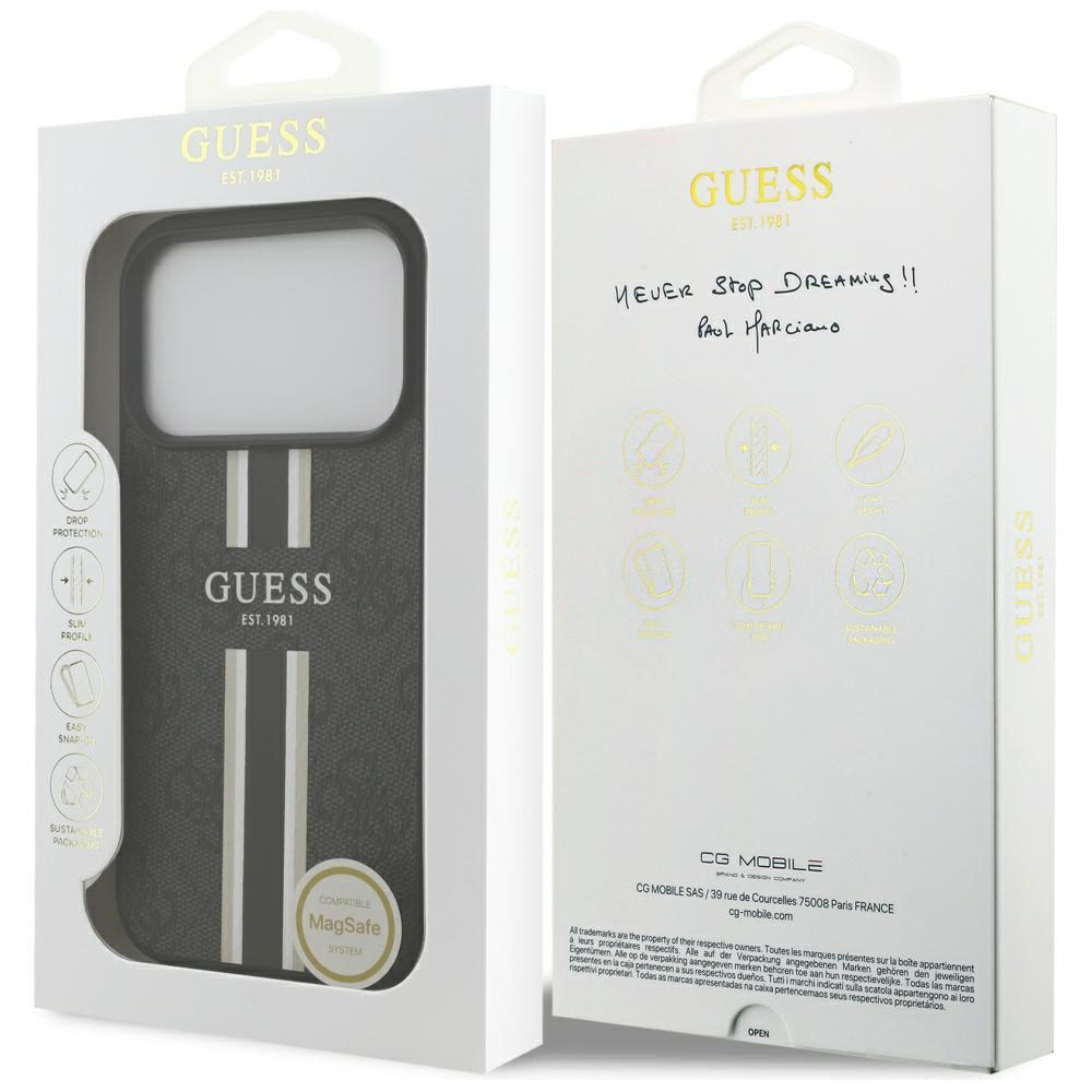 MagSafe hoesje voor Apple iPhone 17 Pro, Guess, 4G Printed Stripes, Zwart