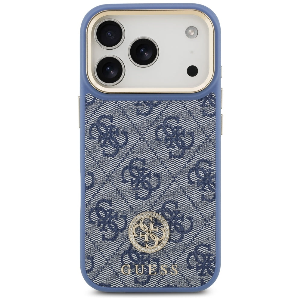 Étui MagSafe pour Apple iPhone 17 Pro, Guess, Logo Strass 4G, Bleu