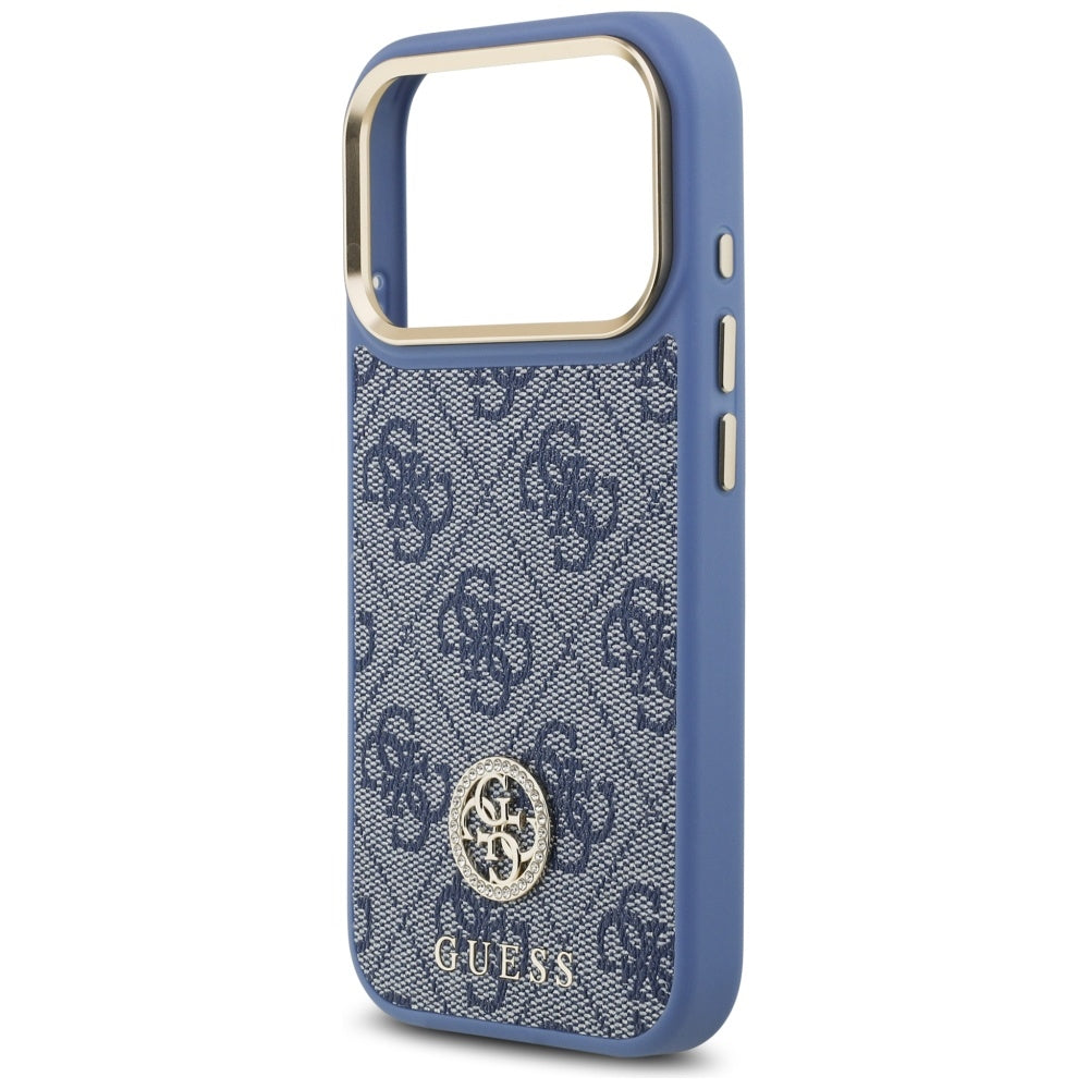 Étui MagSafe pour Apple iPhone 17 Pro, Guess, Logo Strass 4G, Bleu