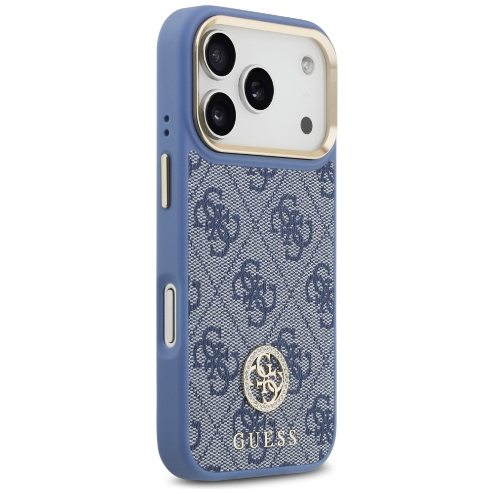 Étui MagSafe pour Apple iPhone 17 Pro, Guess, Logo Strass 4G, Bleu