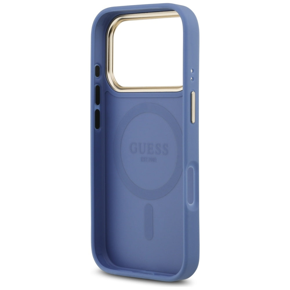 Étui MagSafe pour Apple iPhone 17 Pro, Guess, Logo Strass 4G, Bleu