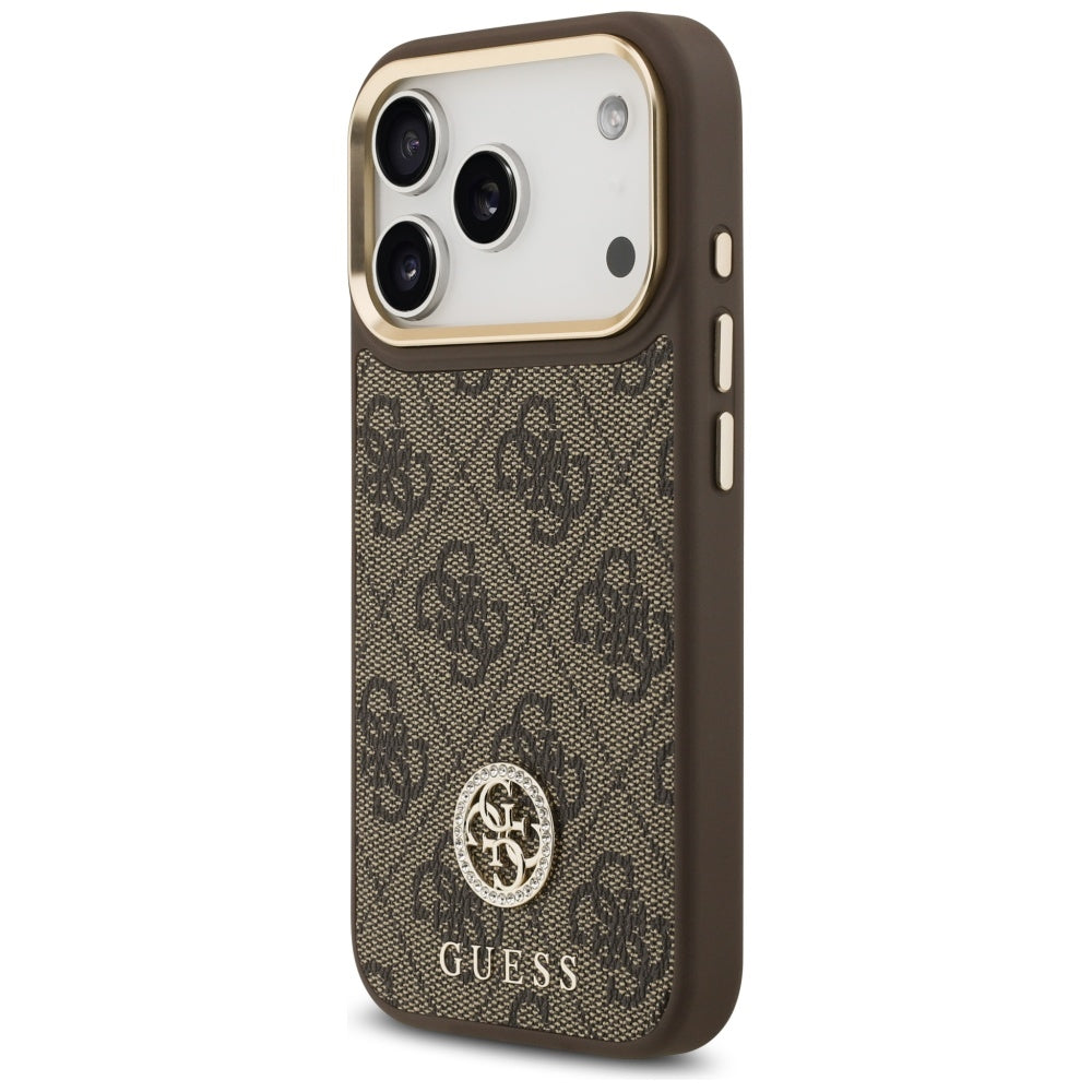 MagSafe hoesje voor Apple iPhone 17 Pro, Guess, 4G Strass Logo, Bruin