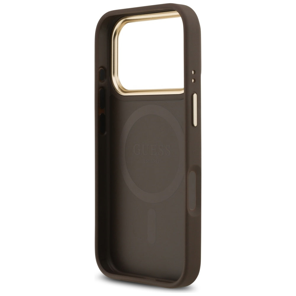 MagSafe hoesje voor Apple iPhone 17 Pro, Guess, 4G Strass Logo, Bruin