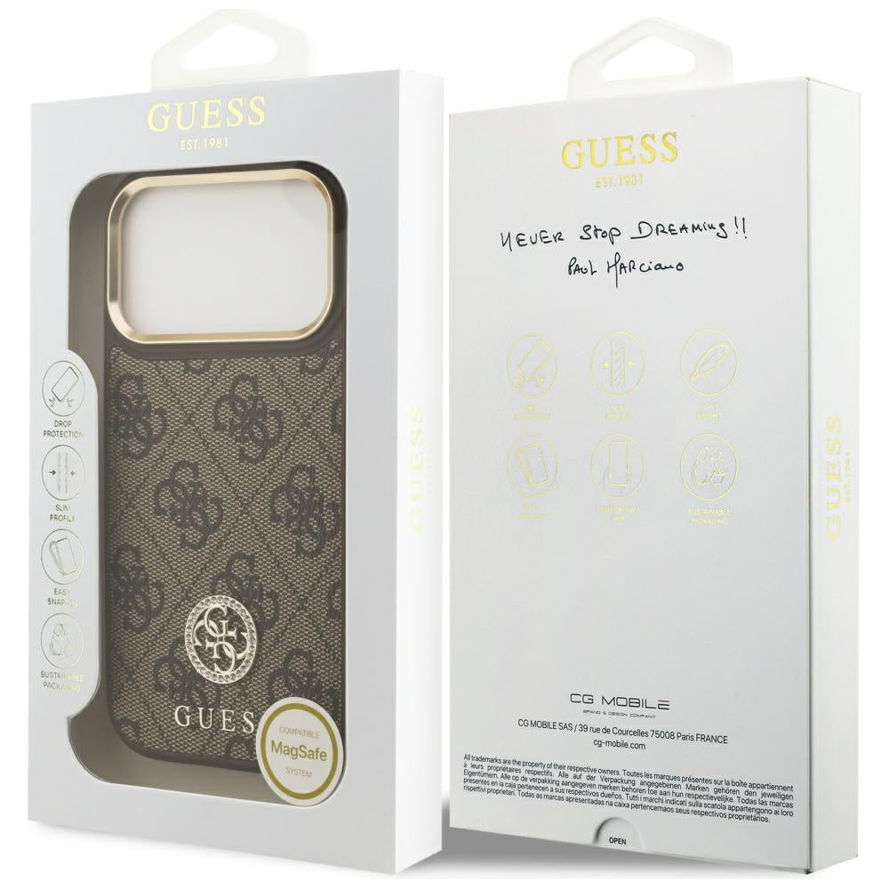 MagSafe hoesje voor Apple iPhone 17 Pro, Guess, 4G Strass Logo, Bruin