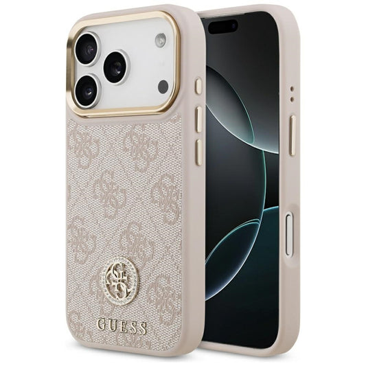 Coque MagSafe pour Apple iPhone 17 Pro, Guess, Logo Strass 4G, Rose.