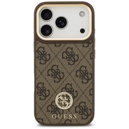 MagSafe hoesje voor Apple iPhone 17 Pro, Guess, 4G Strass Logo met Grote Band, Bruin