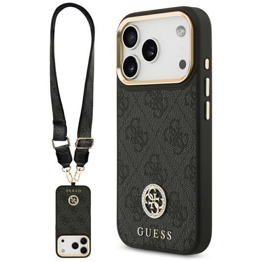 MagSafe hoesje voor Apple iPhone 17 Pro, Guess, 4G Strass Logo met grote band, Zwart
