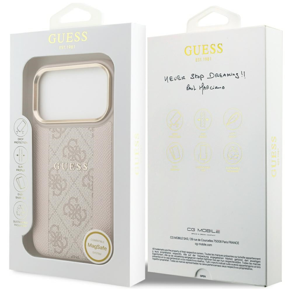 Étui MagSafe pour Apple iPhone 17 Pro, Guess, 4G Stripe, Rose