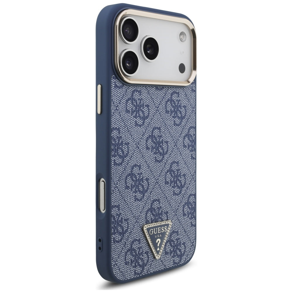 MagSafe hoesje voor Apple iPhone 17 Pro, Guess, 4G Triangle Logo, Gouden Blauw