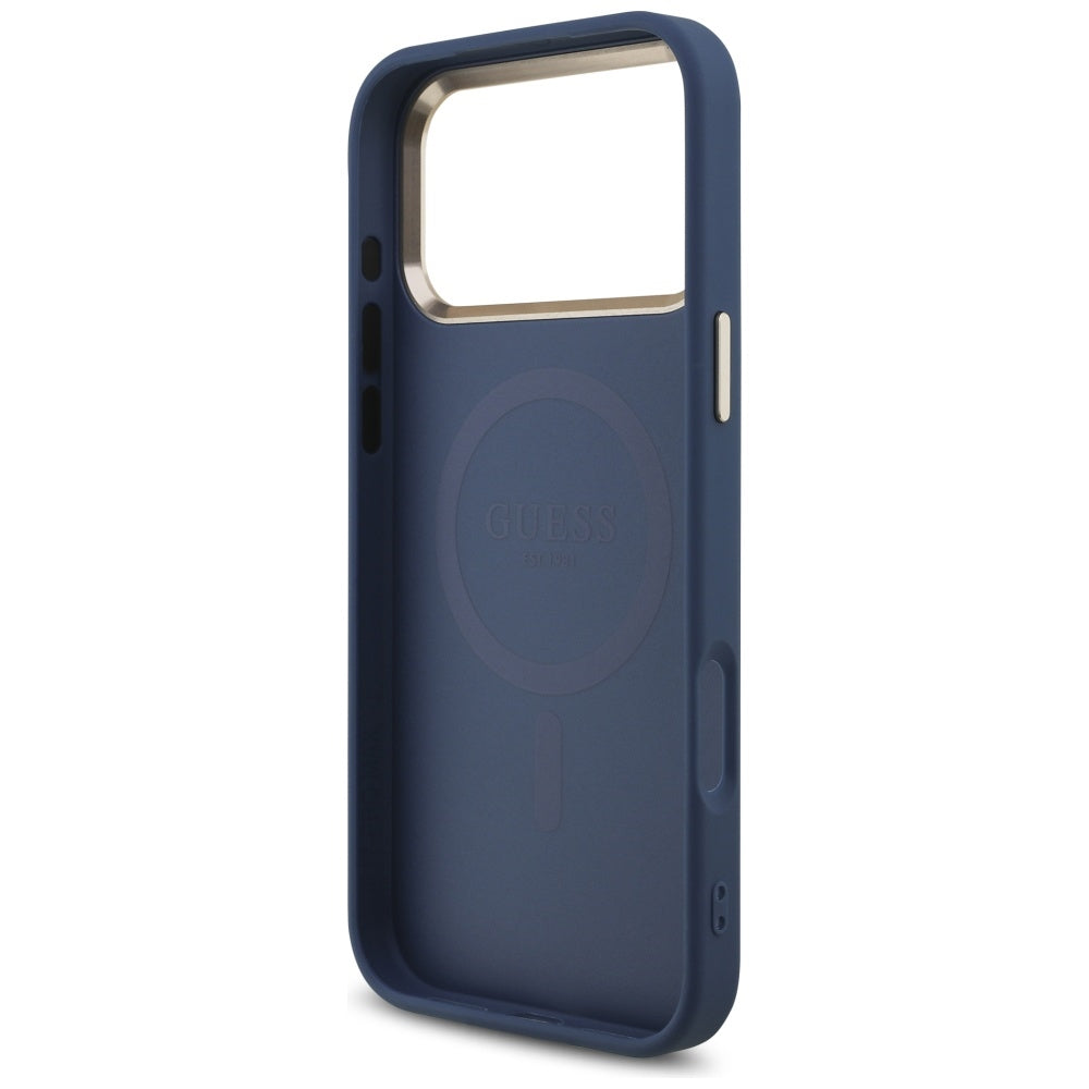 MagSafe hoesje voor Apple iPhone 17 Pro, Guess, 4G Triangle Logo, Gouden Blauw