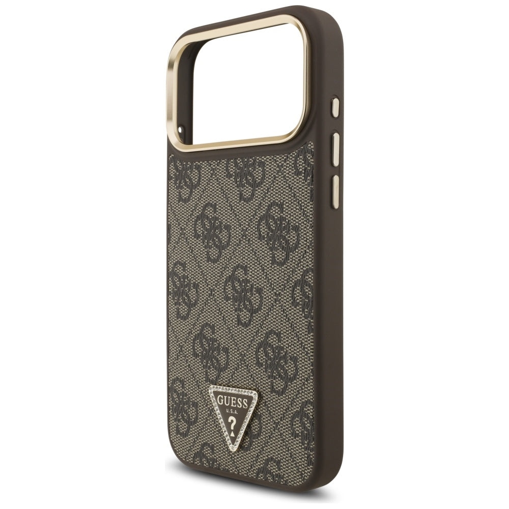 MagSafe Case for Apple iPhone 17 Pro, Guess, 4G Triangle Logo, Golden Brown