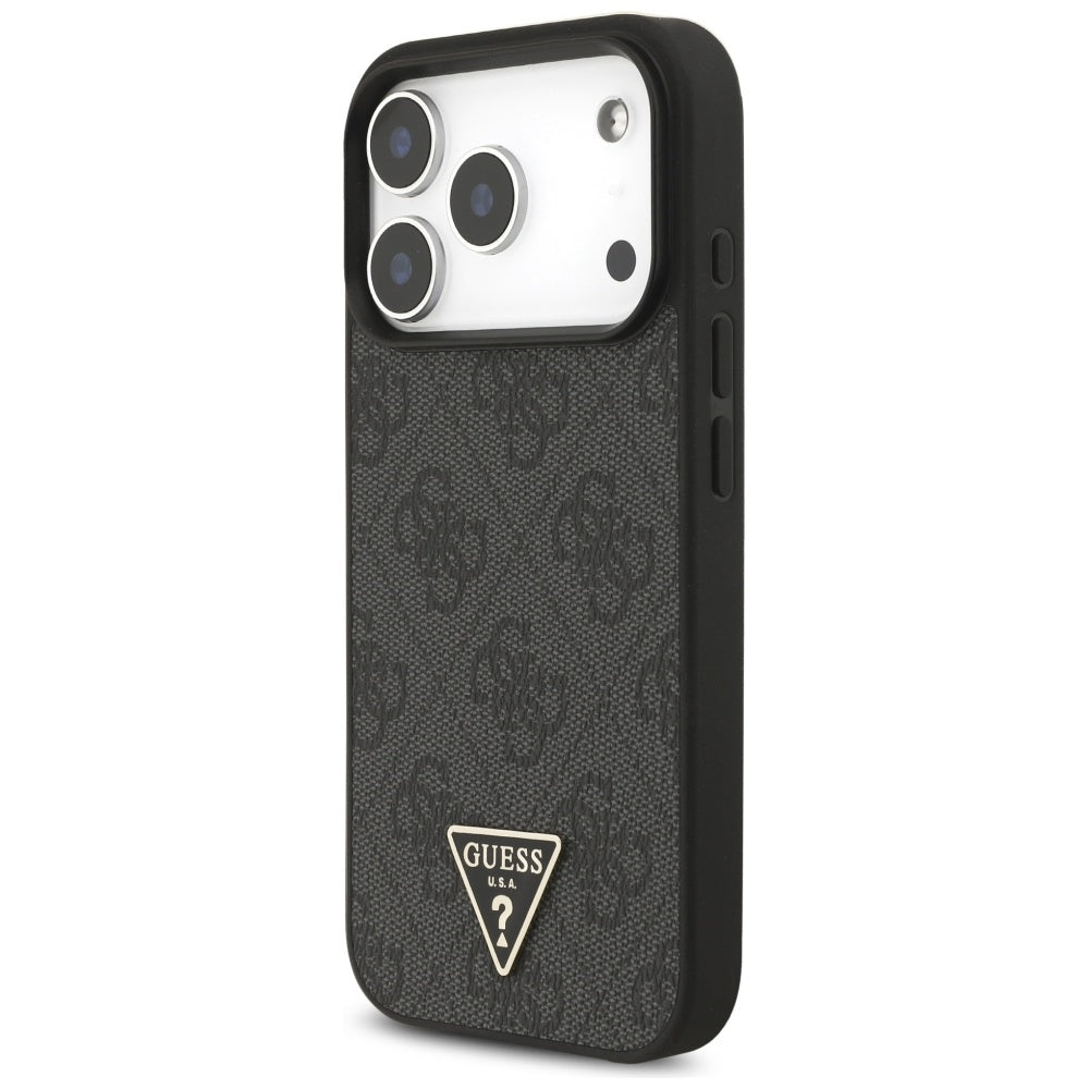 MagSafe hoesje voor Apple iPhone 17 Pro, Guess, 4G Triangle Logo met koordriem, Zwart