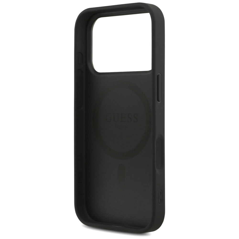 MagSafe hoesje voor Apple iPhone 17 Pro, Guess, 4G Triangle Logo met koordriem, Zwart