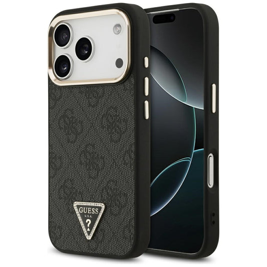 Housse MagSafe pour Apple iPhone 17 Pro, Guess, Logo Triangle 4G, Noir Doré