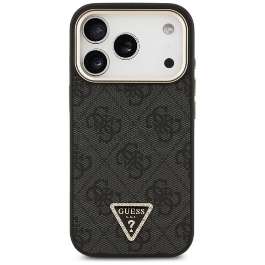 Housse MagSafe pour Apple iPhone 17 Pro, Guess, Logo Triangle 4G, Noir Doré